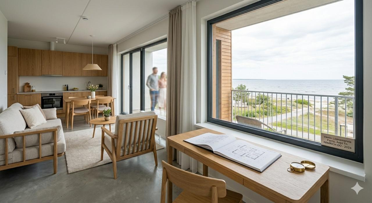 Valminud kaasaegne korter panoraamakna ja merevaatega Pärnus